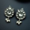 Silver plated oxidised flower stud earrings with pearl and stone work