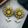 Silver plated oxidised flower stud earrings with pearl and stone work