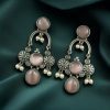 Monalisa stone dangler earrings with pearl in silver plated finish