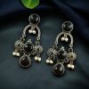 Monalisa stone dangler earrings with pearl in silver plated finish