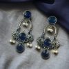 Monalisa stone dangler earrings with pearl in silver plated finish