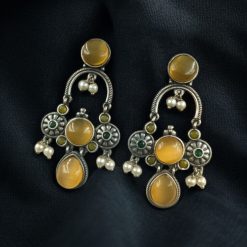 Monalisa stone dangler earrings with pearl in silver plated finish