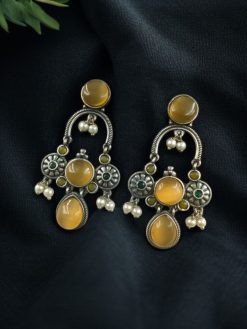 Monalisa stone dangler earrings with pearl in silver plated finish
