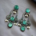 Elegant Monalisa Stone Dangler Earrings with Pearl – Silver Plated Designer Jewelry Gift For Girls - "Mint"