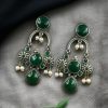 Monalisa stone dangler earrings with pearl in silver plated finish