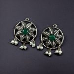 Best Oxidised Leaf Stud Earrings with Pearl & Stone – Silver Plated Jewelry for Women - "Green"