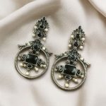 Silver Look alike Beautiful Bird Design Earrings Stone & Pearl Work – Elegant Oxidized Ethnic Jewelry - "Black"