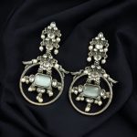 Silver Look alike Beautiful Bird Design Earrings Stone & Pearl Work – Elegant Oxidized Ethnic Jewelry - "Grey"