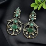 Silver Look alike Beautiful Bird Design Earrings Stone & Pearl Work – Elegant Oxidized Ethnic Jewelry - "Mint"