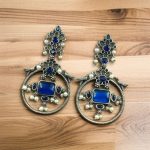 Silver Look alike Beautiful Bird Design Earrings Stone & Pearl Work – Elegant Oxidized Ethnic Jewelry - "Blue"