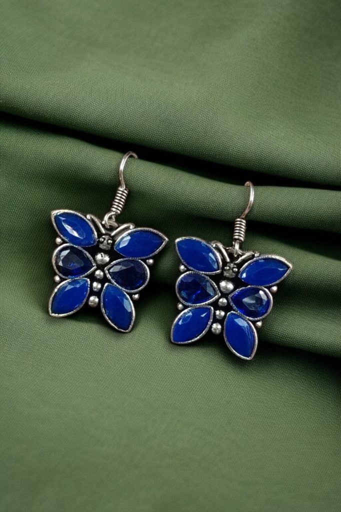 Bulk 704 Oxidized Daily Wear Butterfly Hook Earrings | Stone Work Silver Plated Best Jewelry For Girls - "Blue"