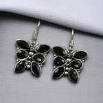 Oxidized Daily Wear Butterfly Hook Earrings | Stone Work Silver Plated Best Jewelry For Girls - "Black"