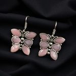 Oxidized Daily Wear Butterfly Hook Earrings | Stone Work Silver Plated Best Jewelry For Girls - "Baby Pink"