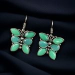 Oxidized Daily Wear Butterfly Hook Earrings | Stone Work Silver Plated Best Jewelry For Girls - "Mint"