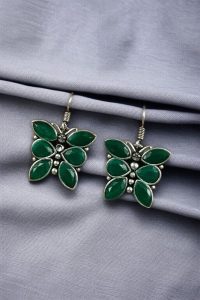 Oxidized Daily Wear Butterfly Hook Earrings | Stone Work Silver Plated Best Jewelry For Girls - color: "Green"