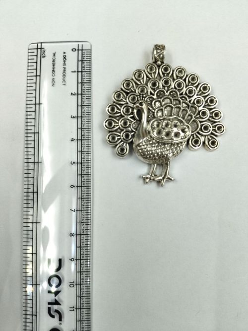 Traditional peacock design pendant in oxidized German silver for DIY jewelry.