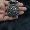 Handcrafted circle floral art pendant silver plated