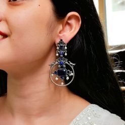 Silver Look alike Beautiful Bird Design Earrings Stone & Pearl Work – Elegant Oxidized Ethnic Jewelry