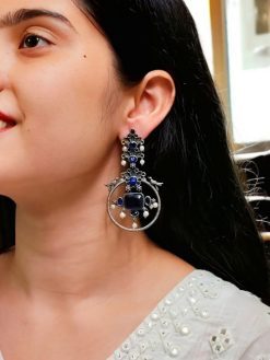 Silver Look alike Beautiful Bird Design Earrings Stone & Pearl Work – Elegant Oxidized Ethnic Jewelry