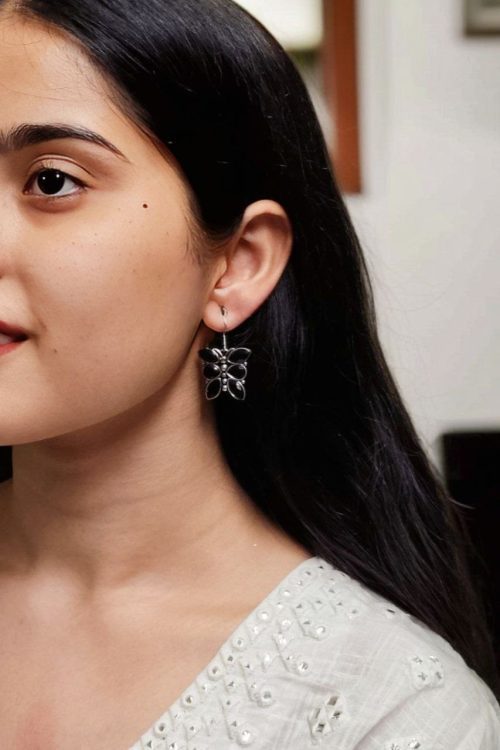 Oxidized Daily Wear Butterfly Hook Earrings | Stone Work Silver Plated Best Jewelry For Girls