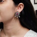 Best Oxidised Leaf Stud Earrings with Pearl & Stone – Silver Plated Jewelry for Women