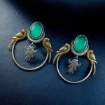 Western Look alike Two-Tone Parrot Earrings | Monalisa Stone Unique Design Ethinc Jewelry - "Mint"