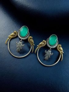Western Look alike Two-Tone Parrot Earrings | Monalisa Stone Unique Design Ethinc Jewelry - color: "Mint"