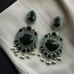 Affordable Oxidized Bird Silver Replica Stone Earrings | Premium Jewelry Gift For Her - "Black"