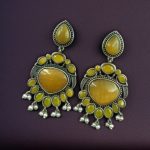 Affordable Oxidized Bird Silver Replica Stone Earrings | Premium Jewelry Gift For Her - "Yellow"