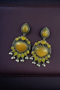 Affordable Oxidized Bird Silver Replica Stone Earrings | Premium Jewelry Gift For Her - color: "Yellow"