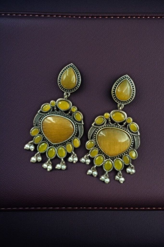 Bulk 998 Affordable Oxidized Bird Silver Replica Stone Earrings | Premium Jewelry Gift For Her - "Yellow"