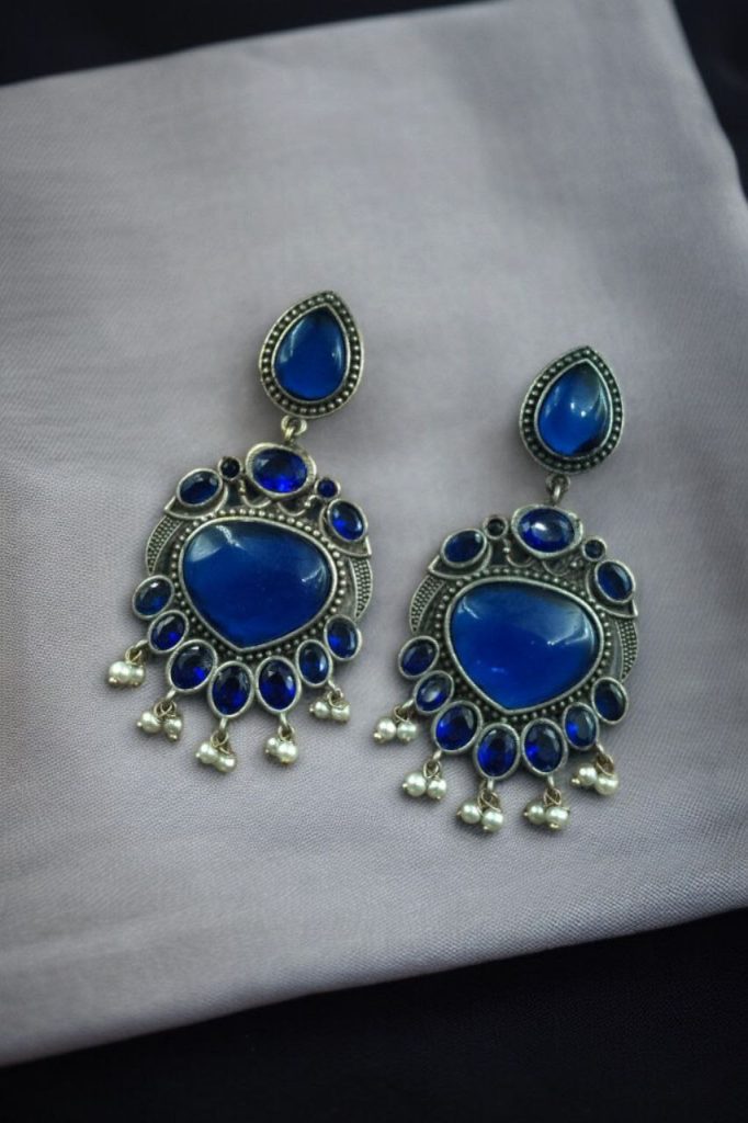 Bulk 1000 Affordable Oxidized Bird Silver Replica Stone Earrings | Premium Jewelry Gift For Her - "Blue"