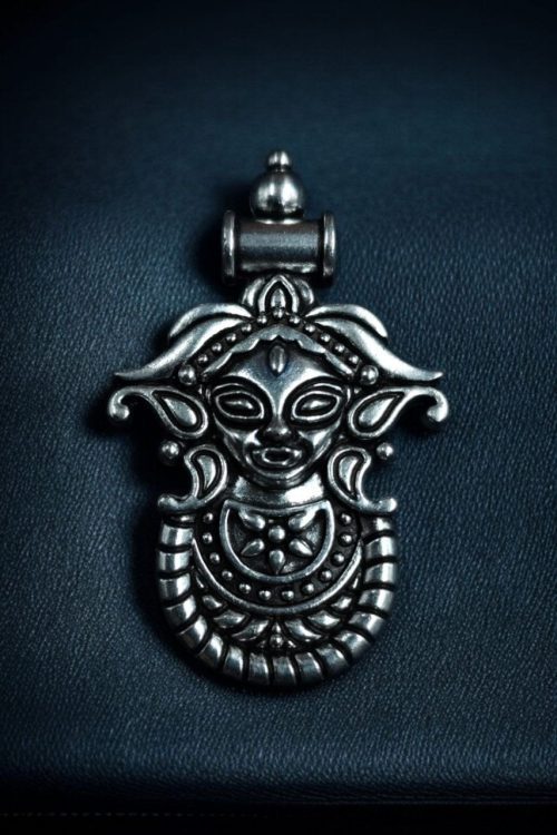 Antique Finish Durga Maa Pendant in German Silver for DIY Jewelry