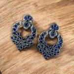Traditional Silver Replica Stone Dangler Earrings – Oxidized Best Peacock Design Jewelry Gift for Her - "Blue"