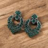 Oxidized silver replica dangler earrings with peacock design and stone work.
