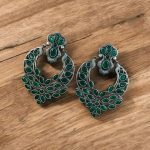 Traditional Silver Replica Stone Dangler Earrings – Oxidized Best Peacock Design Jewelry Gift for Her - "Green"
