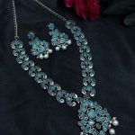 Ethnic Peacock Long Necklace with Stone & Pearl Work – Best Traditional Jewelry For Women - "Mint"