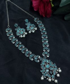 Ethnic Peacock Long Necklace with Stone and Pearl Work – Traditional Jewelry for Women