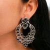 Traditional Silver Replica Stone Dangler Earrings – Oxidized Best Peacock Design Jewelry Gift for Her 19 Oxidized silver replica dangler earrings with peacock design and stone work.
