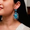 Oxidized bird design silver replica earrings with stone and pearl
