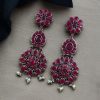 Traditional Long Flower Earrings Silver Replica Dangler Earrings