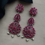 Traditional Long Flower Earrings in Silver Replica Finish – Best Ethnic Dangler Jewelry For Women
