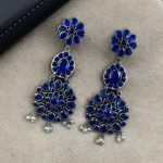 Traditional Long Flower Earrings in Silver Replica Finish – Best Ethnic Dangler Jewelry For Women - "Blue"