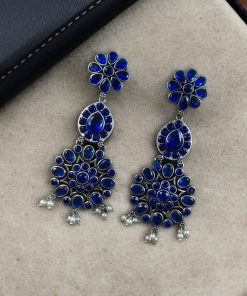 Traditional Long Flower Silver Replica Dangler Earrings