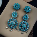Traditional Long Flower Earrings in Silver Replica Finish – Best Ethnic Dangler Jewelry For Women - "Aqua"