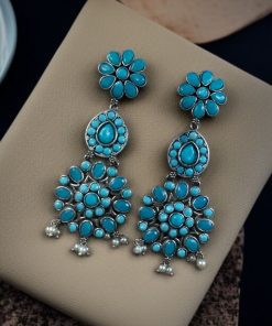 Traditional Long Flower Silver Replica Dangler Earrings