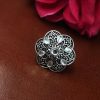 Oxidized silver adjustable ring with stone for daily wear