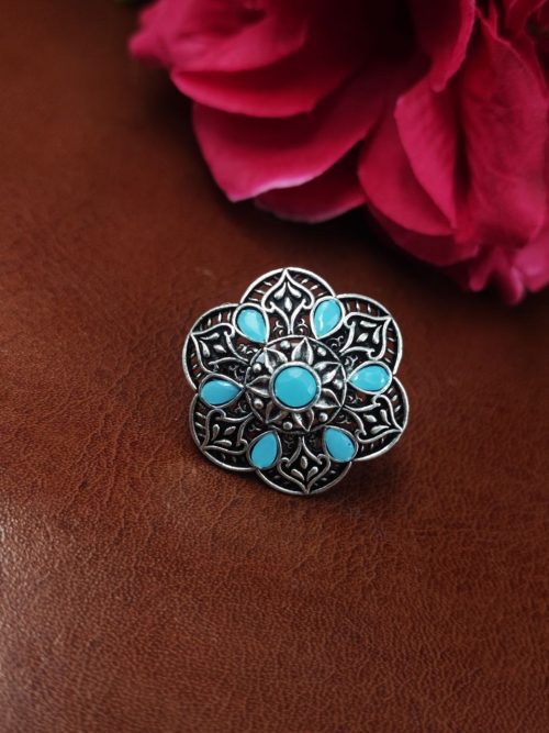 Oxidized silver adjustable ring with stone for daily wear