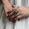 Oxidized silver adjustable ring with stone for daily wear