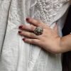 Oxidized silver adjustable ring with stone for daily wear